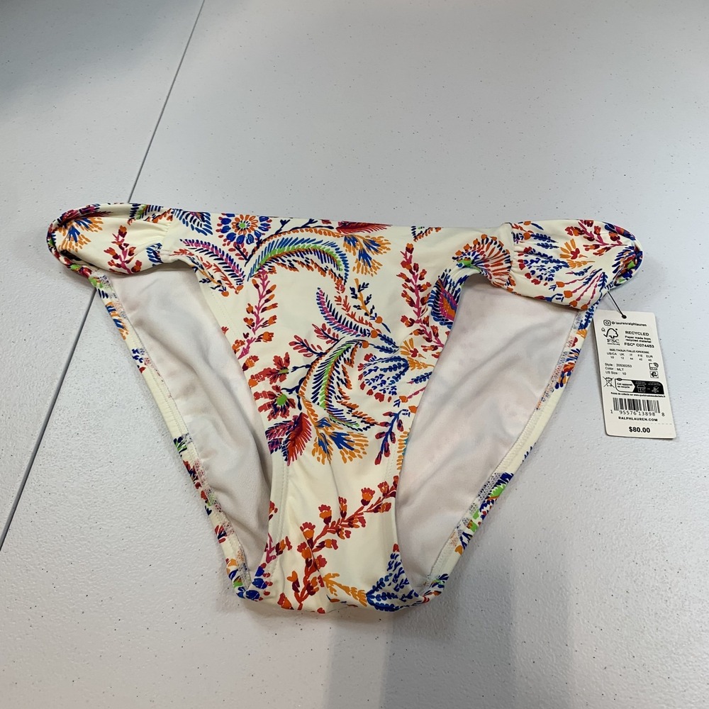 Lauren Ralph Lauren Women's Swim Bikini Bottoms 10 Side Tab Hipster Floral